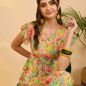 Women's Multi Color Chiffon Floral Printed Fit & Flare Dress